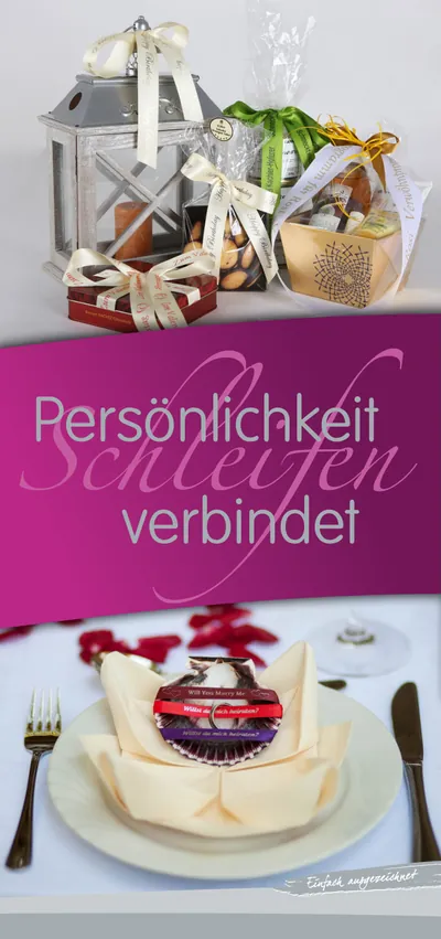 Titelseite des Flyers zum Schleifendrucker mit Schleifen auf Magenta